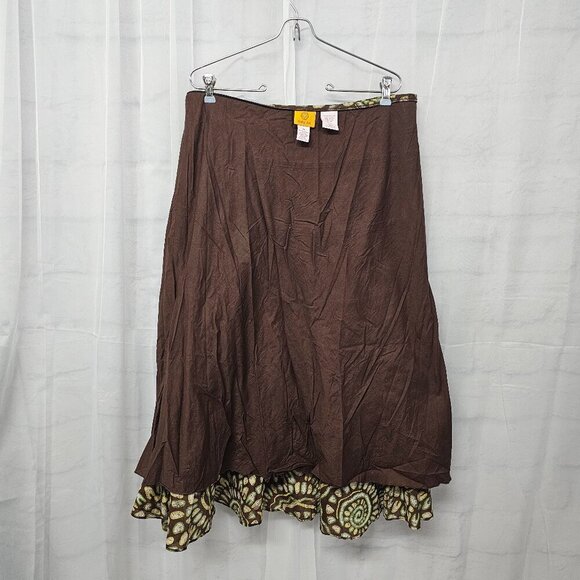 Ruby Rd. Green Brown Boho Peasant Skirt Midi Festival Hippie 12 - Picture 5 of 8